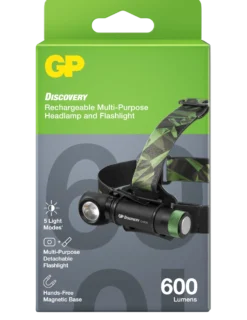 Pannlampa GP Discovery CHR35, laddbar, 130 m räckvidd, magnetfäste