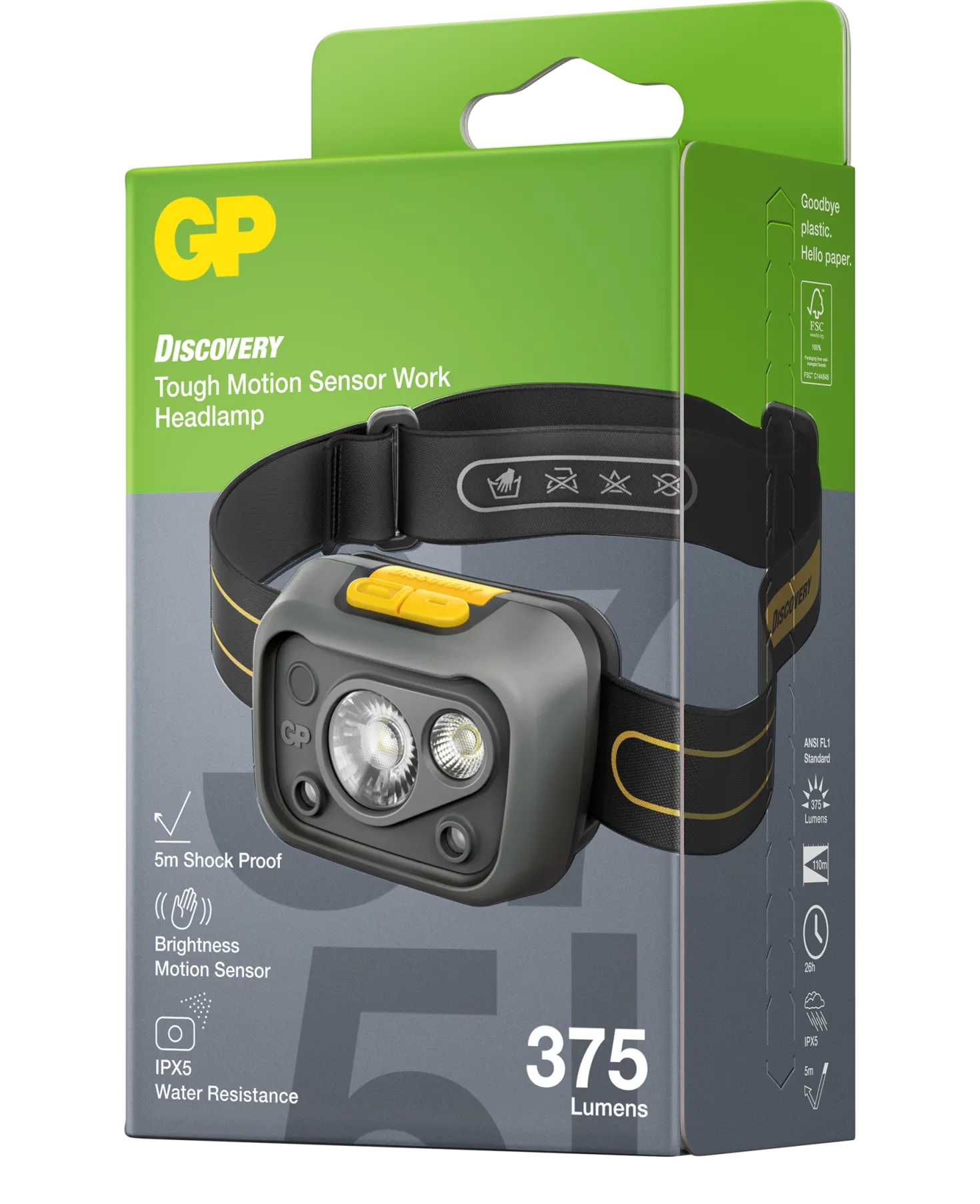 Pannlampa GP Discovery Work CHW54, 375 lumen, rörelsesensor