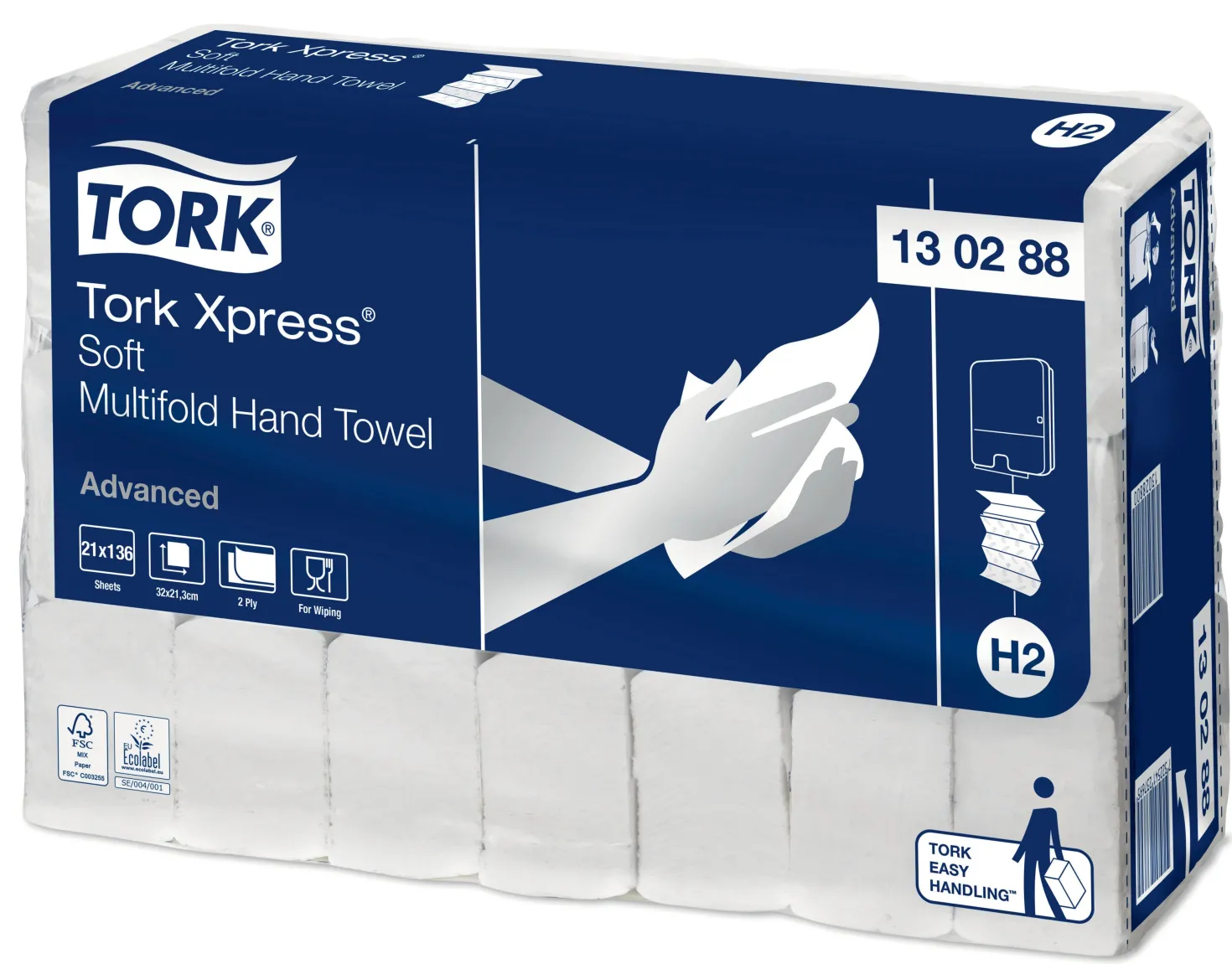 Pappershandduk Tork H2 Advanced 2-lags, vit, 2856 st