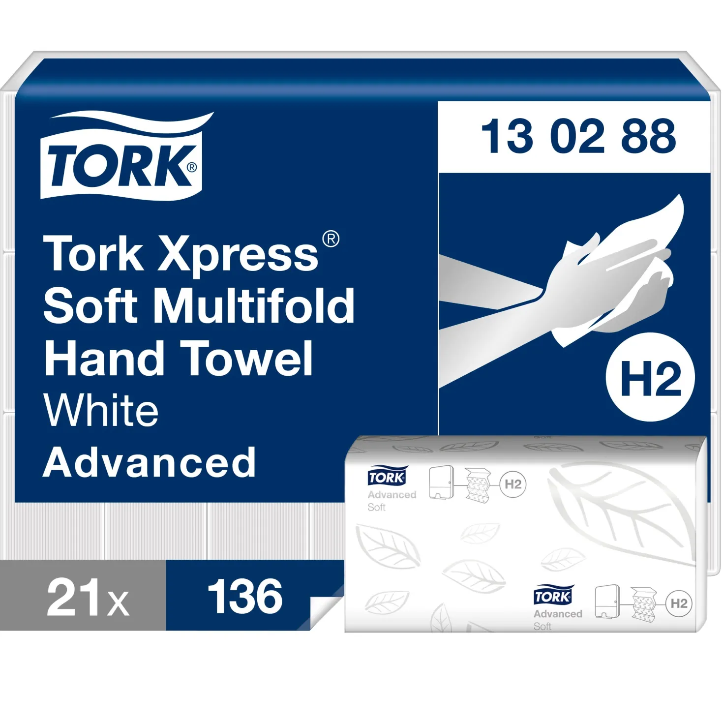 Pappershandduk Tork H2 Advanced 2-lags, vit, 2856 st