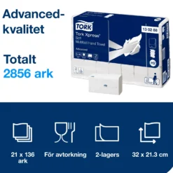 Pappershandduk Tork H2 Advanced 2-lags, vit, 2856 st