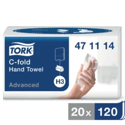 Pappershandduk Tork H3 Advanced C-vik, 2-lager, vit, 2400 st