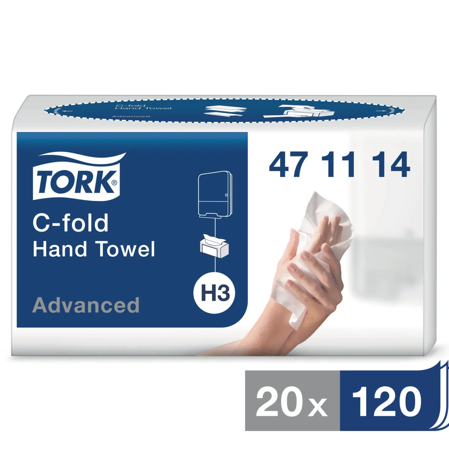 Pappershandduk Tork H3 Advanced C-vik, 2-lager, vit, 2400 st
