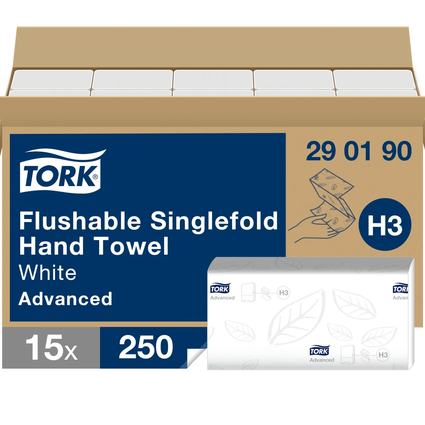 Pappershandduk Tork H3 Advanced V-vikt, 2-lags, vit, 3750 st