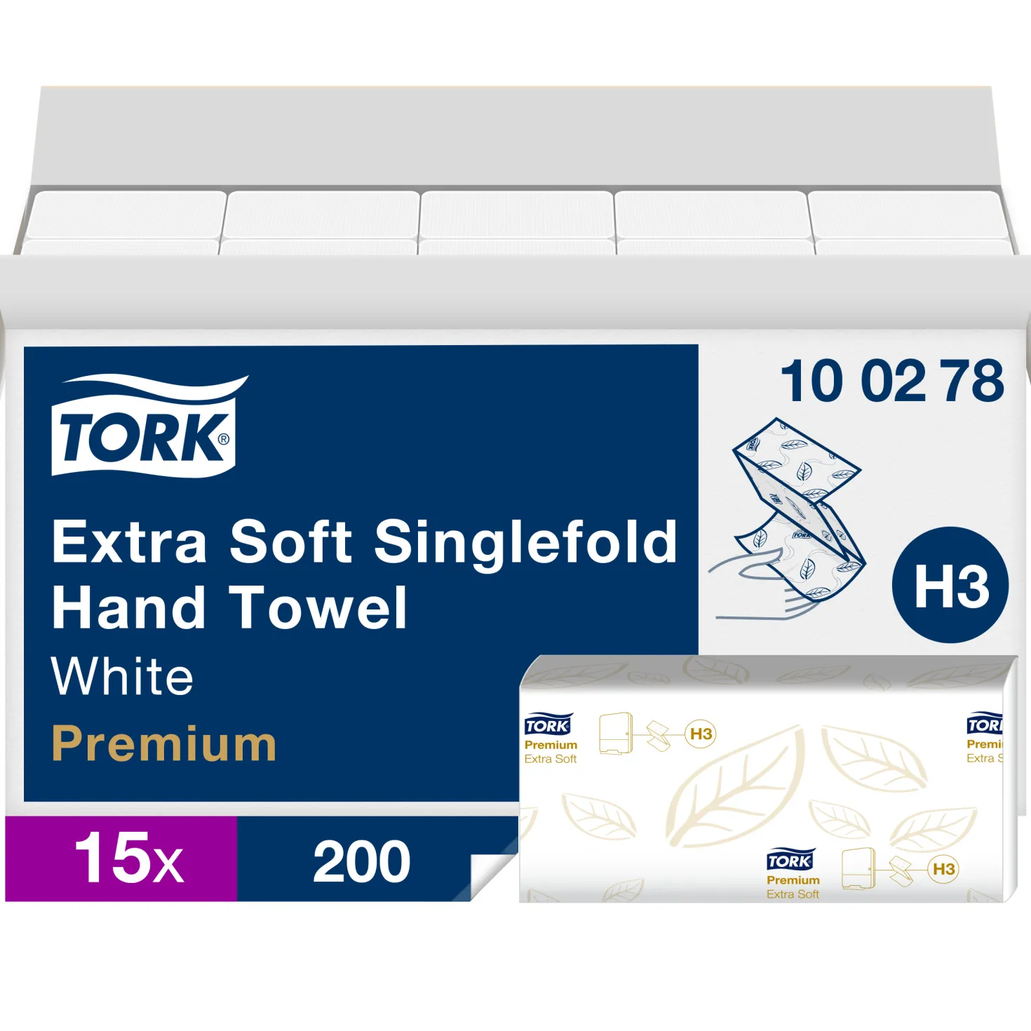 Pappershandduk Tork H3 Premium Soft, 2-lagers v-vikt, vit, 3000 st