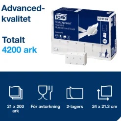 Pappershandduk Tork H2 Xpress Multifold Spolbar, vit, 4200 ark