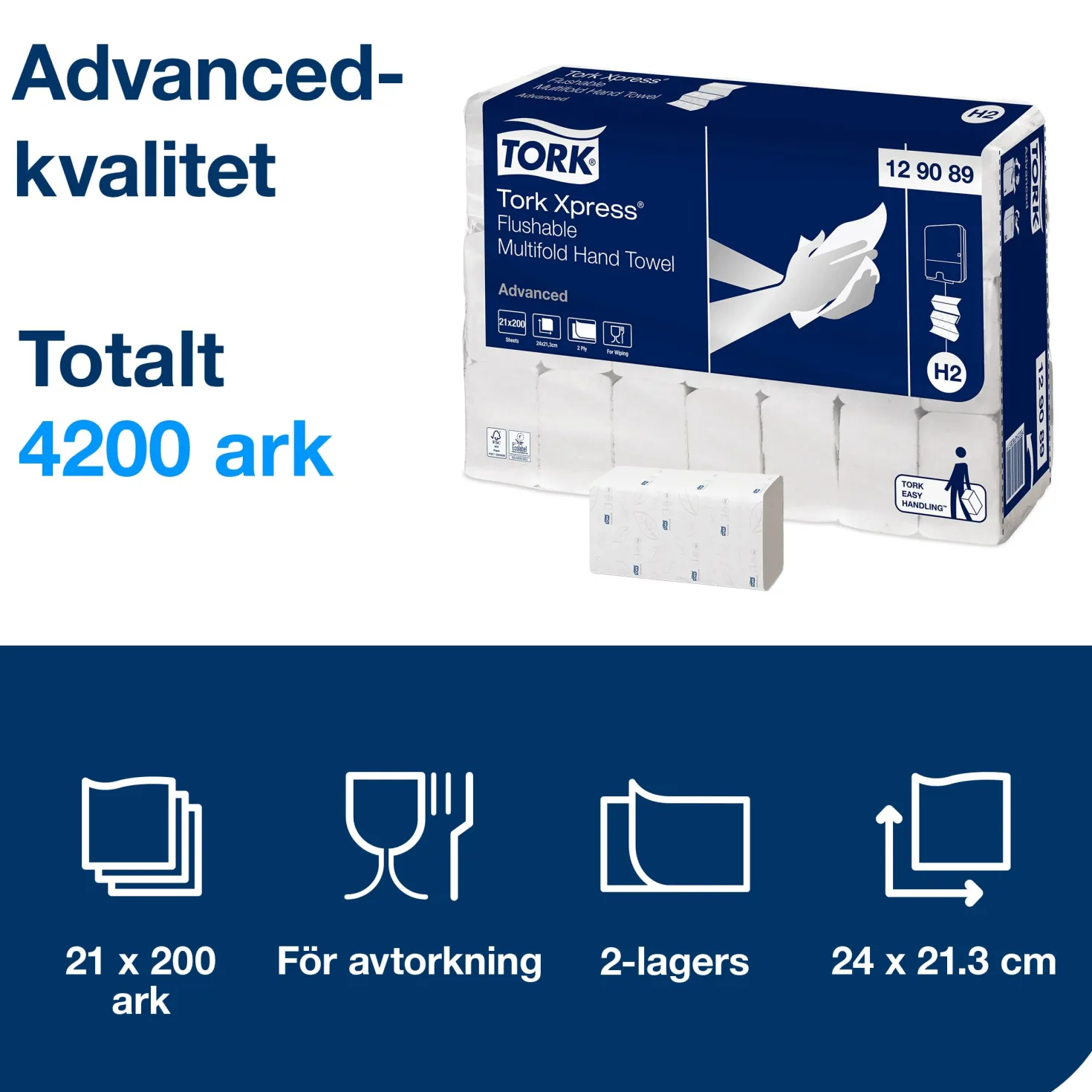 Pappershandduk Tork H2 Xpress Multifold Spolbar, vit, 4200 ark