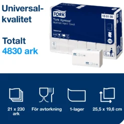 Pappershandduk Tork H2 Xpress Multifold Universal, 1-lags vit, 4830 ark
