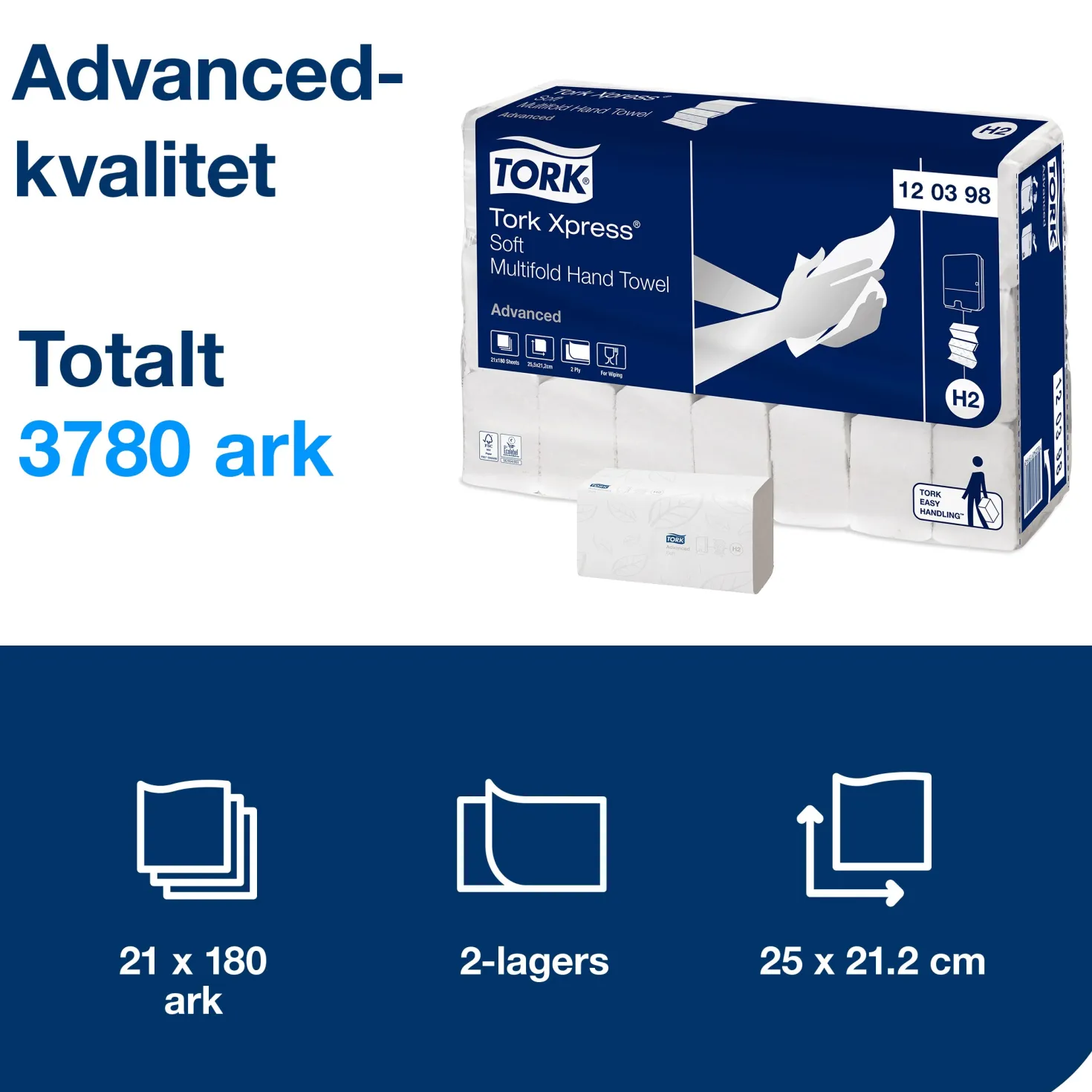 Pappershandduk Tork Xpress Soft Multifold H2, 2-lags vit, 3780 st