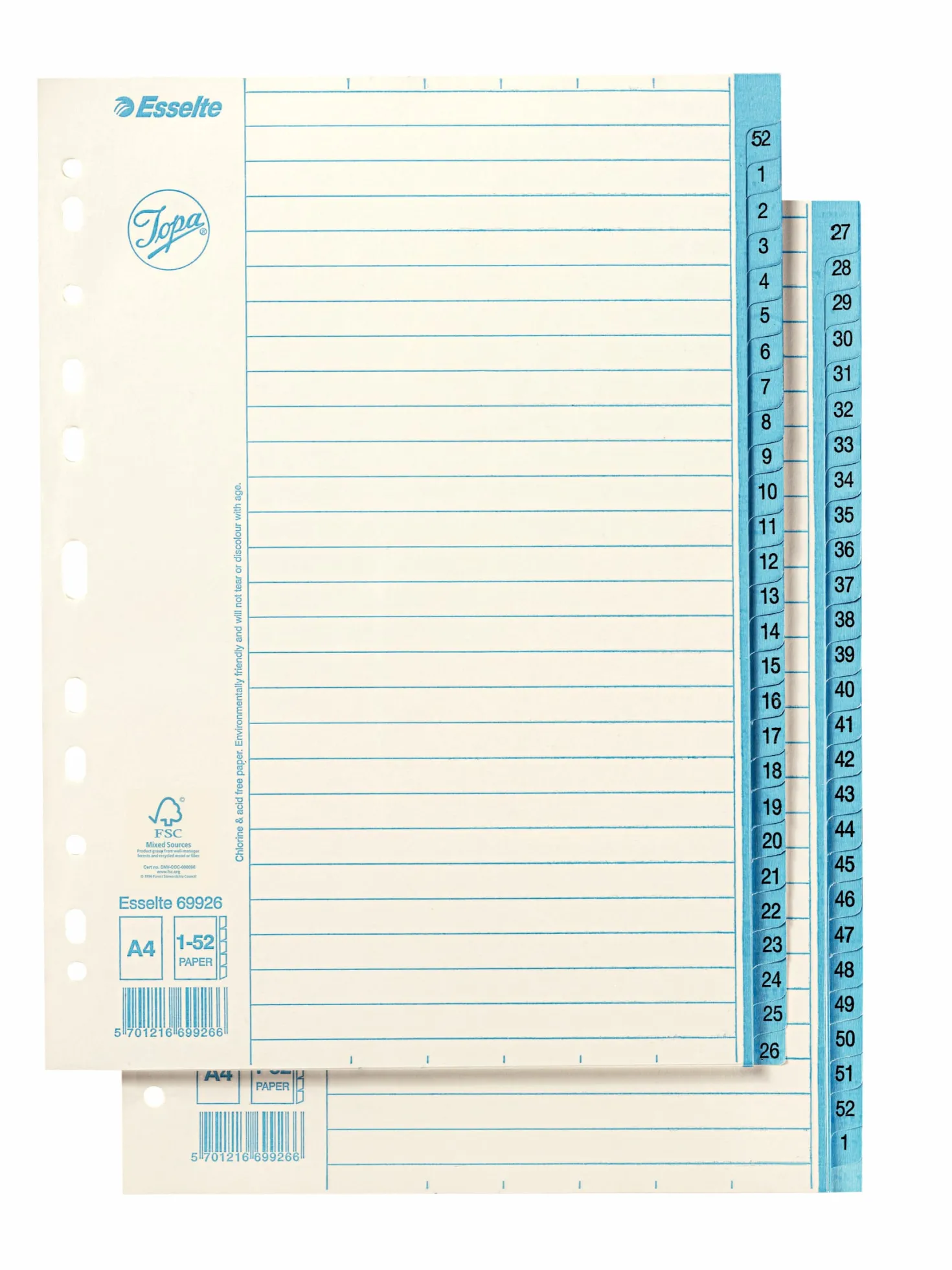 Pappersregister Esselte Jopa Original A4 1-52, blå flik