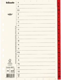 Pappersregister Esselte Servo A4 A-Ö, röda flikar, 11 hål