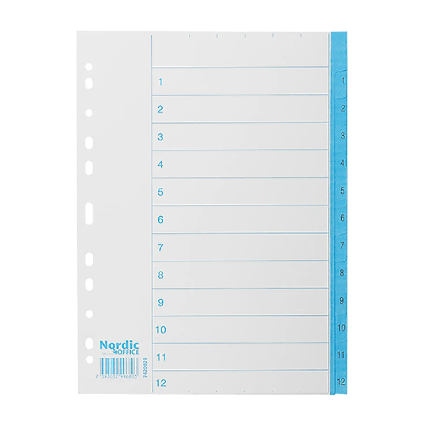 Pappersregister Nordic Office A4 1-12, blå flikar, 10 set