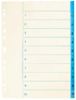 Pappersregister Nordic Office A4 1-10, blå flikar, 90 g