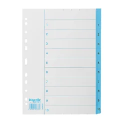 Pappersregister Nordic Office A4 1-10, blå flikar, 90 g