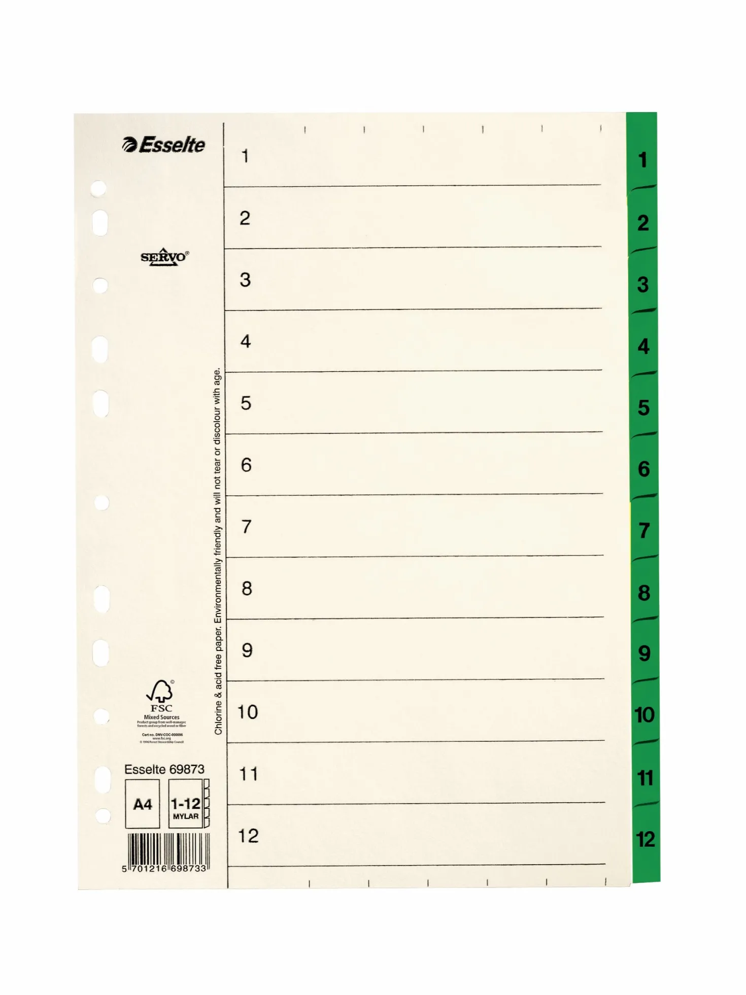 Pappersregister Timing Mega A4 1-12, grön
