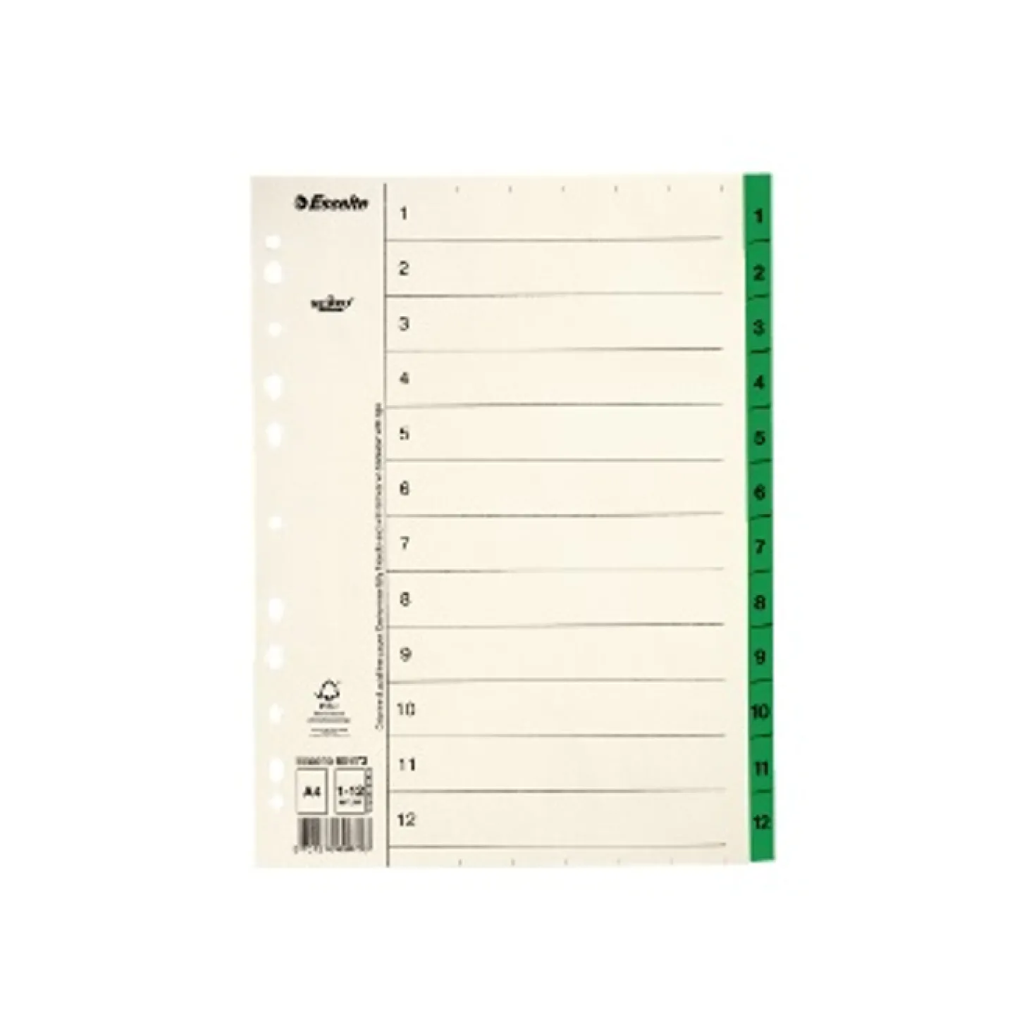 Pappersregister Timing Mega A4 1-12, grön