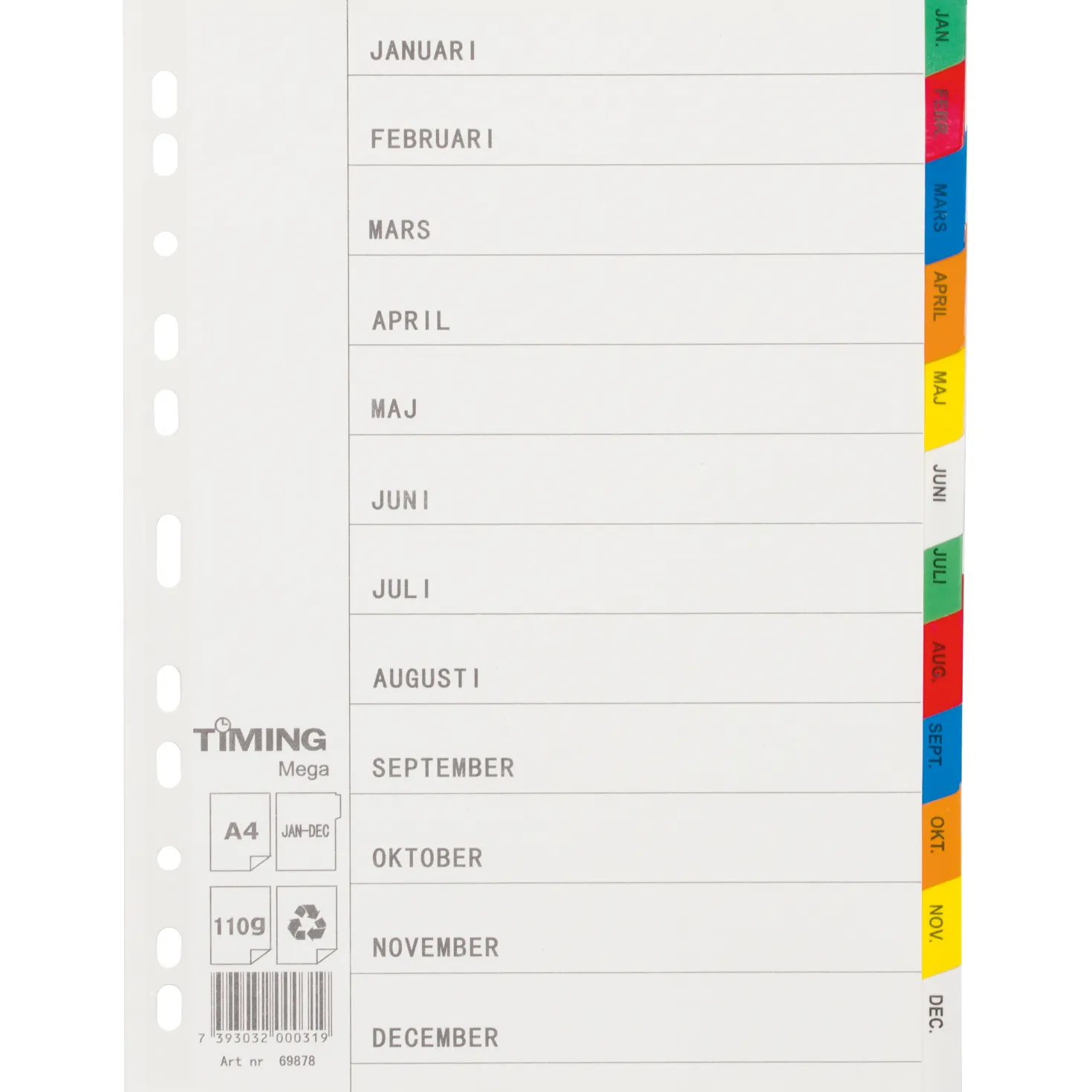 Pappersregister Timing Mega A4 Jan-Dec, rosa