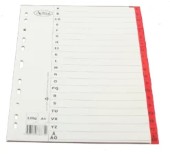 Pappersregister Timing Mega A4 A-Ö, plastförstärkta flikar, röd