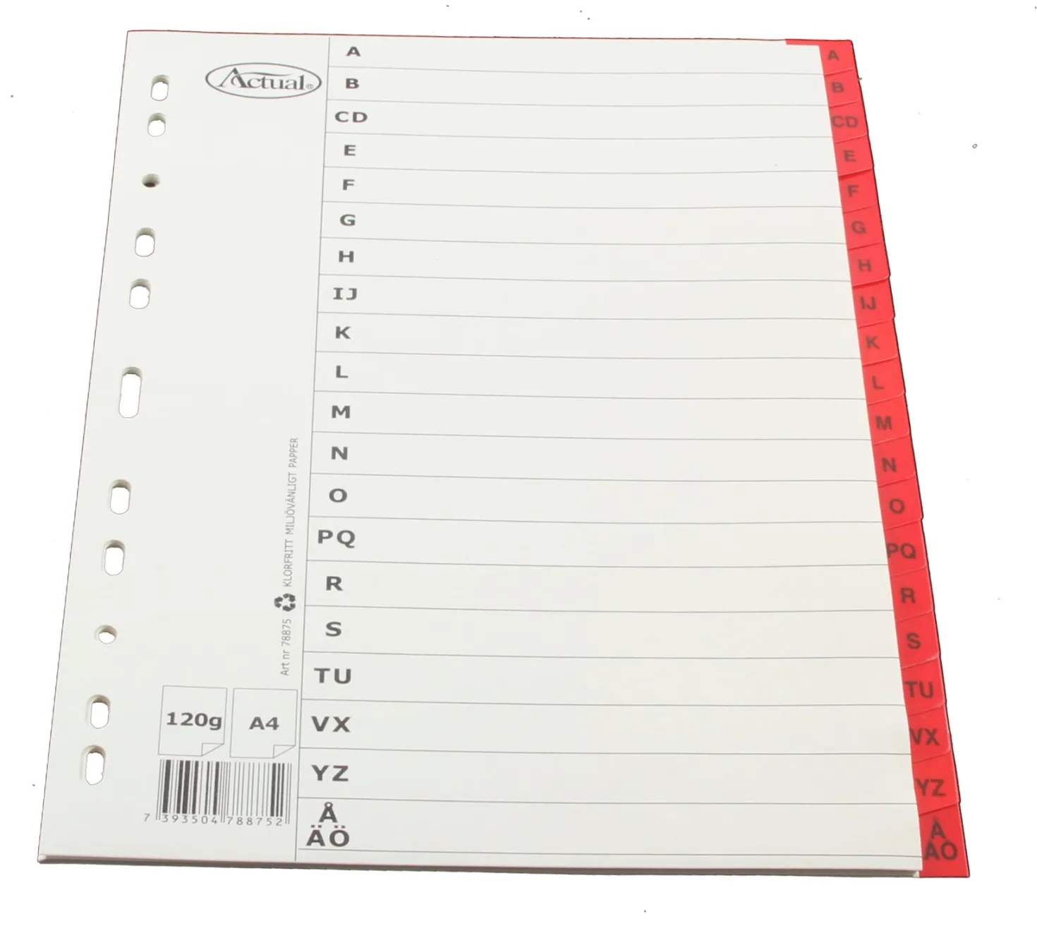 Pappersregister Timing Mega A4 A-Ö, plastförstärkta flikar, röd
