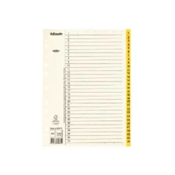 Pappersregister Timing Mega A4 1-31, plastförstärkta flikar, gul