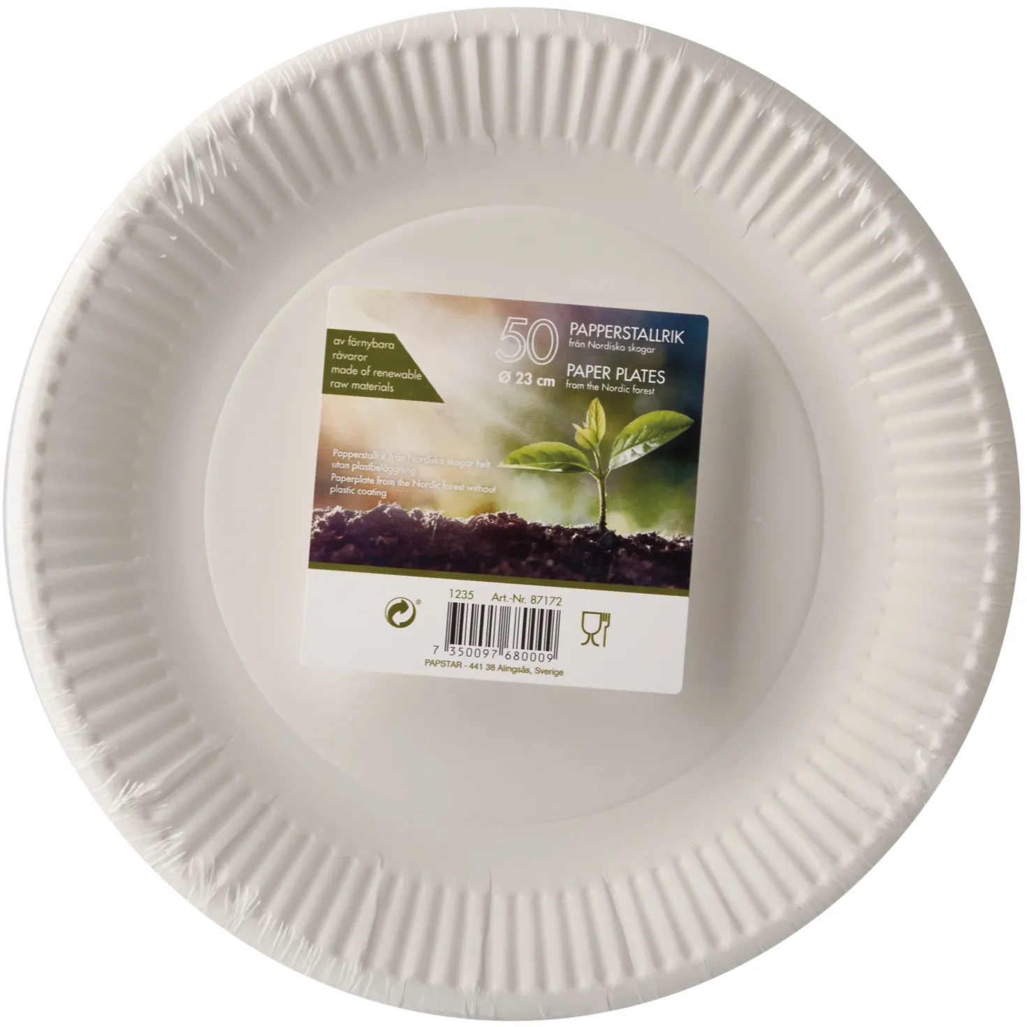 Papptallrik Papstar Ekonomi Flat, vit, 23 cm, 50 st