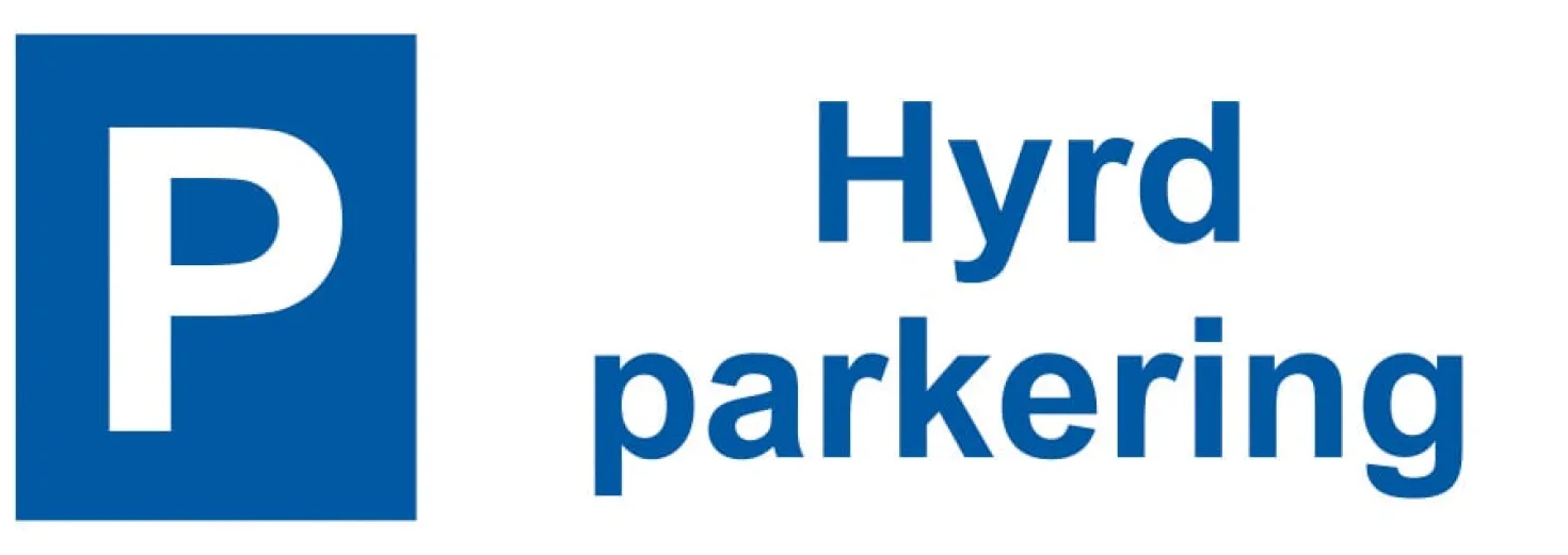 Parkeringsskylt Hyrd parkering, aluminium, blå/vit, 297x105 mm