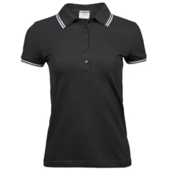 Piketröja Dam Teejays Luxury Stripe, svart/vit rand, kort ärm