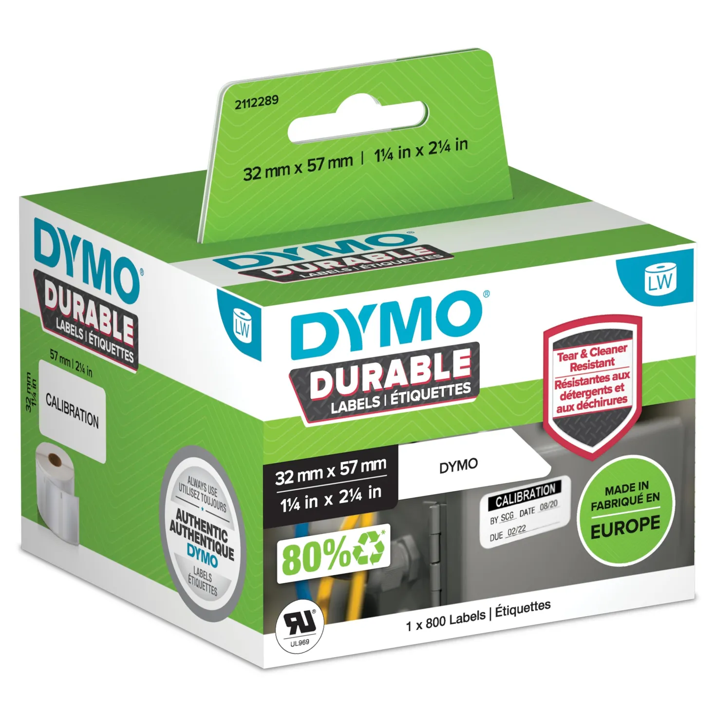 Plastetikett Dymo LW Durable, 57x32 mm, 800 st/rulle