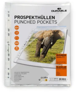 Plastficka Durable BUSINESS A4 Glasklar, universalhålad, 40 st