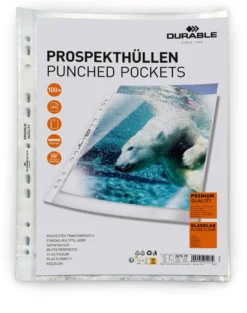 Plastficka Durable PREMIUM A4 Glasklar, universalhålad, 100 st