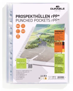 Plastficka Durable PREMIUM A4 rPP, universalhålad, 100 st