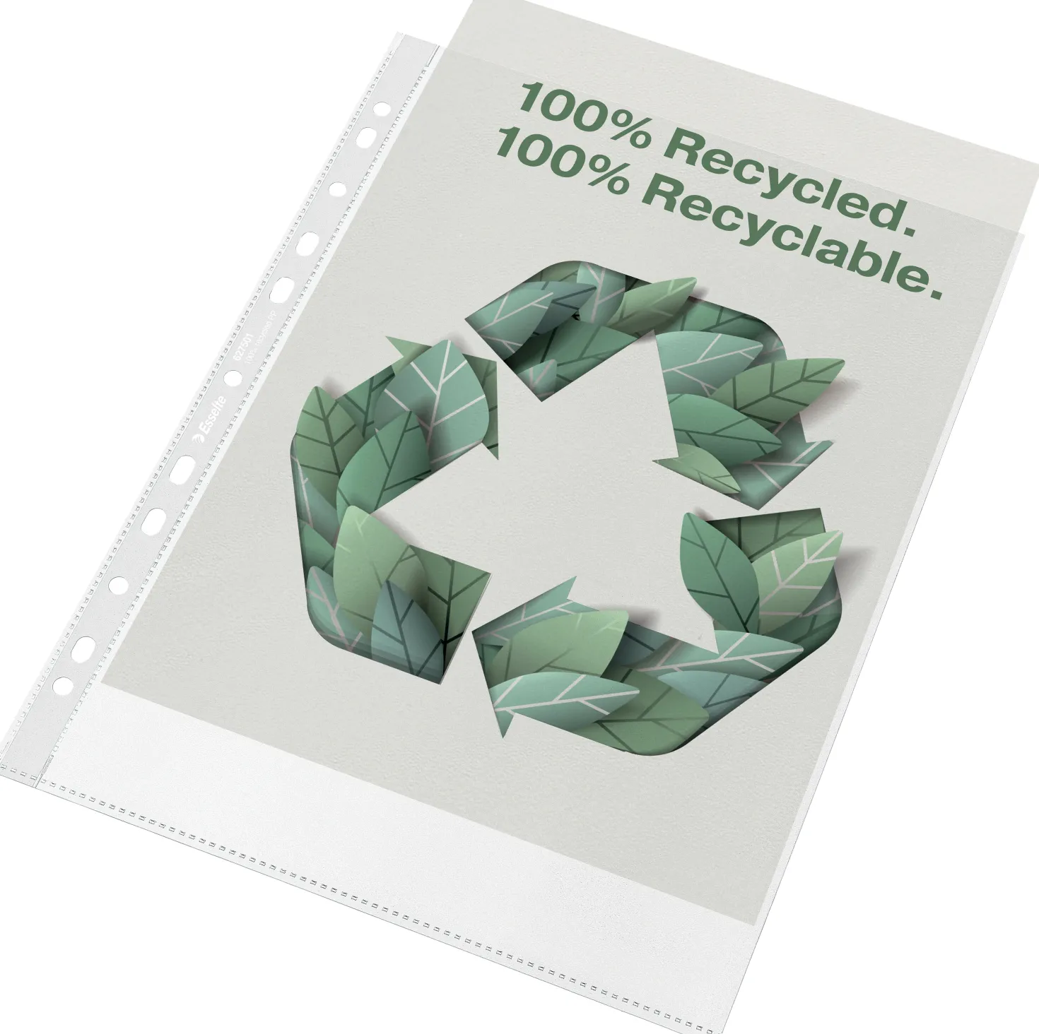 Plastficka Esselte Recycled A4, syrafri, matt, 100 my, 50 st