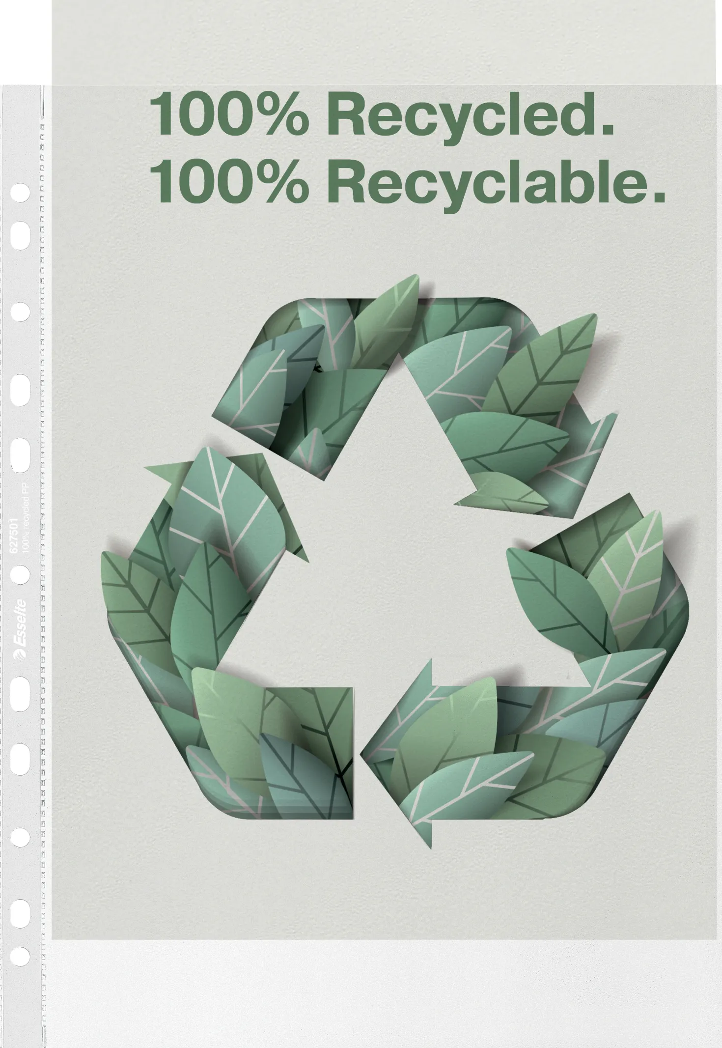 Plastficka Esselte Recycled A4, syrafri, matt, 100 my, 50 st
