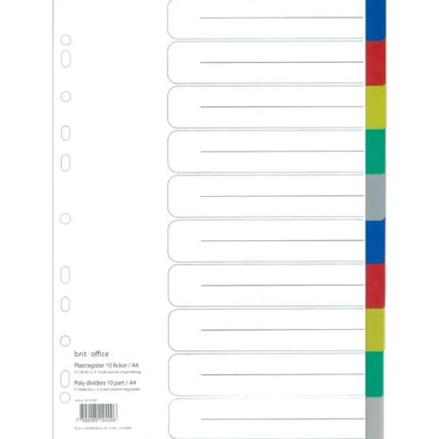 Plastregister BNT Office A4, 10 olikfärgade flikar