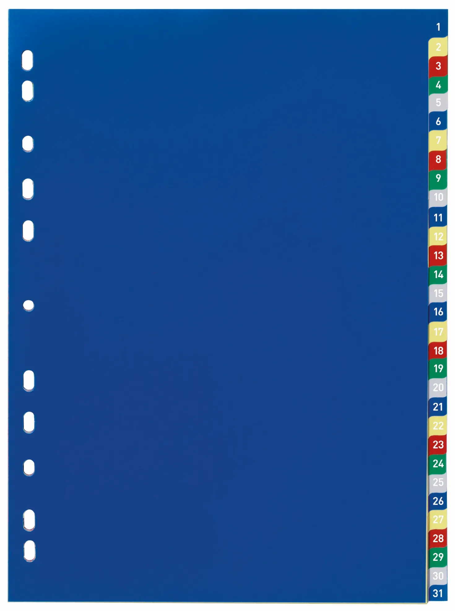 Plastregister Durable A4 1-31, färgkodade flikar, PP