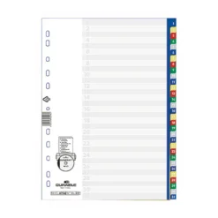 Plastregister Durable A4 1-31, färgkodade flikar, PP