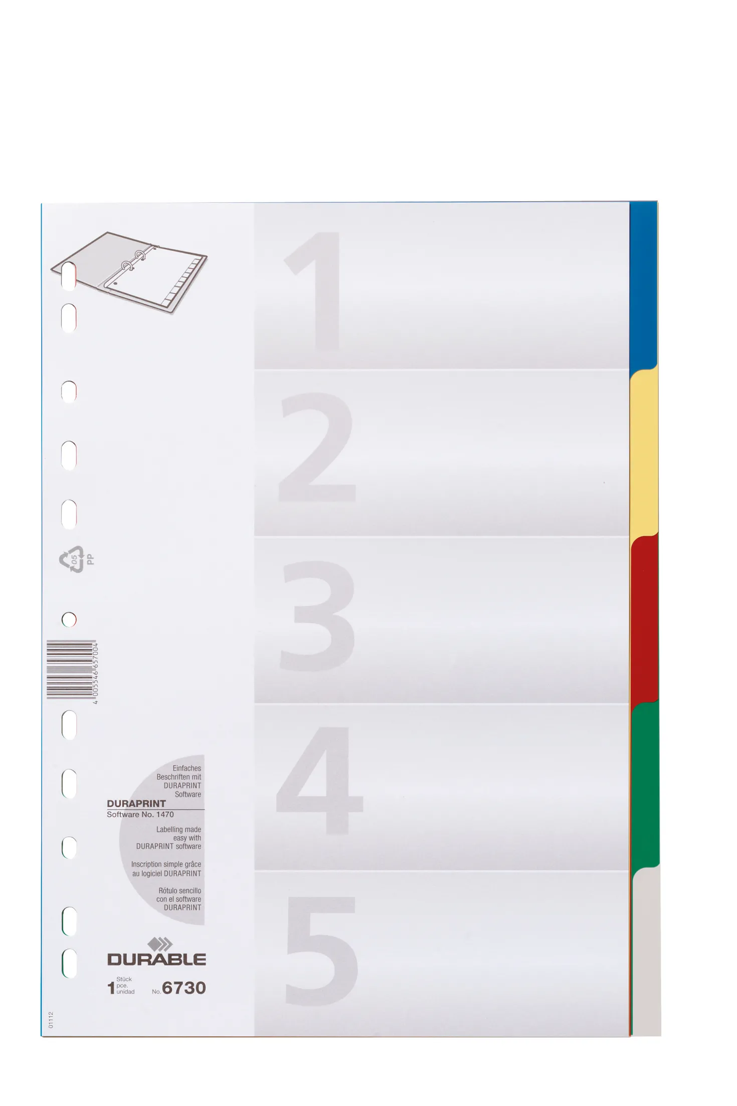 Plastregister Durable A4 1-5 Otryckt, blandade färger
