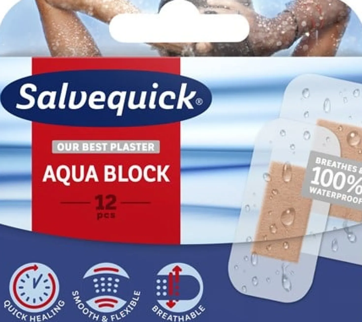 Plåster Salvequick Aqua Block Vattentät, 12 st