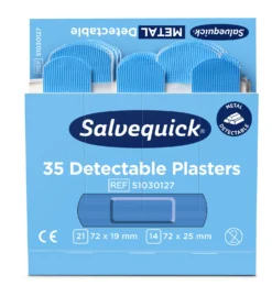 Plåster Salvequick Blue Detectable, metalldetekterbart, blå, 6 refill