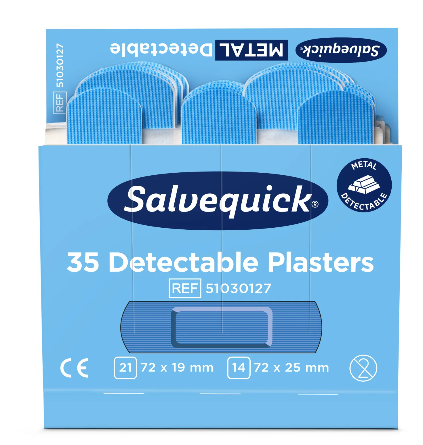 Plåster Salvequick Blue Detectable, metalldetekterbart, blå, 6 refill