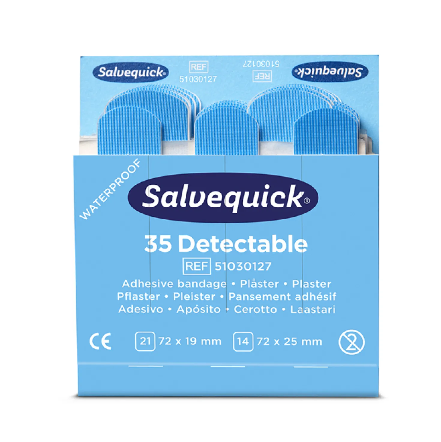Plåster Salvequick Blue Detectable, metalldetekterbart, blå, 6 refill