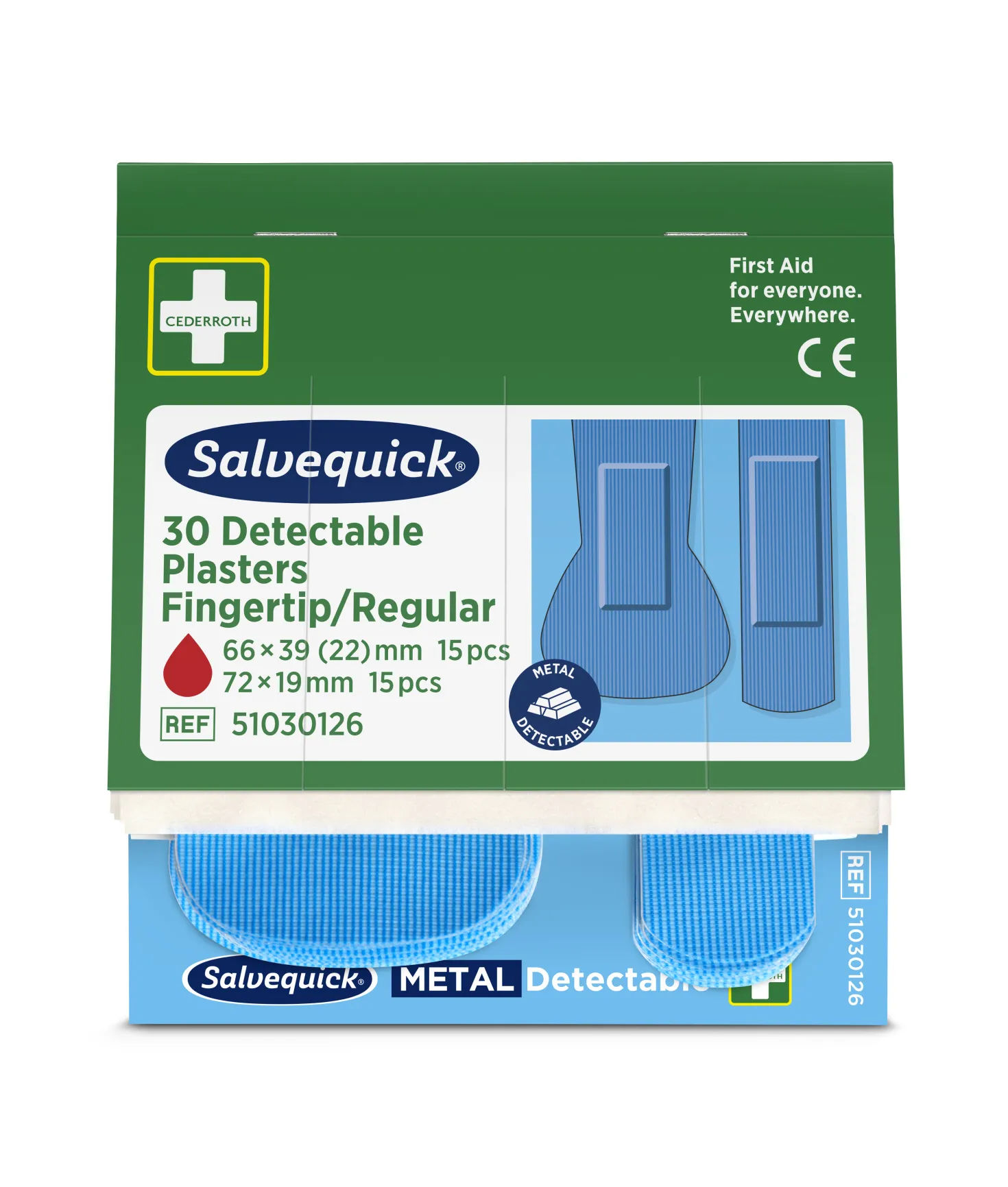 Plåster Salvequick Blue Detectable, metalldetekterbar, blå, 6 refill