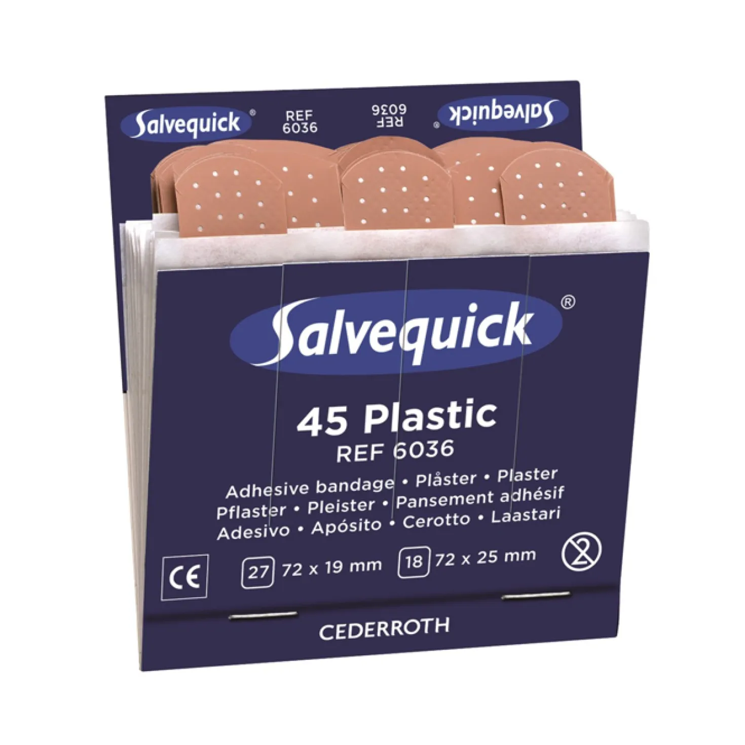 Plåster Salvequick Plast 6036 Refill, allergitestat, 45 st, 6 refill