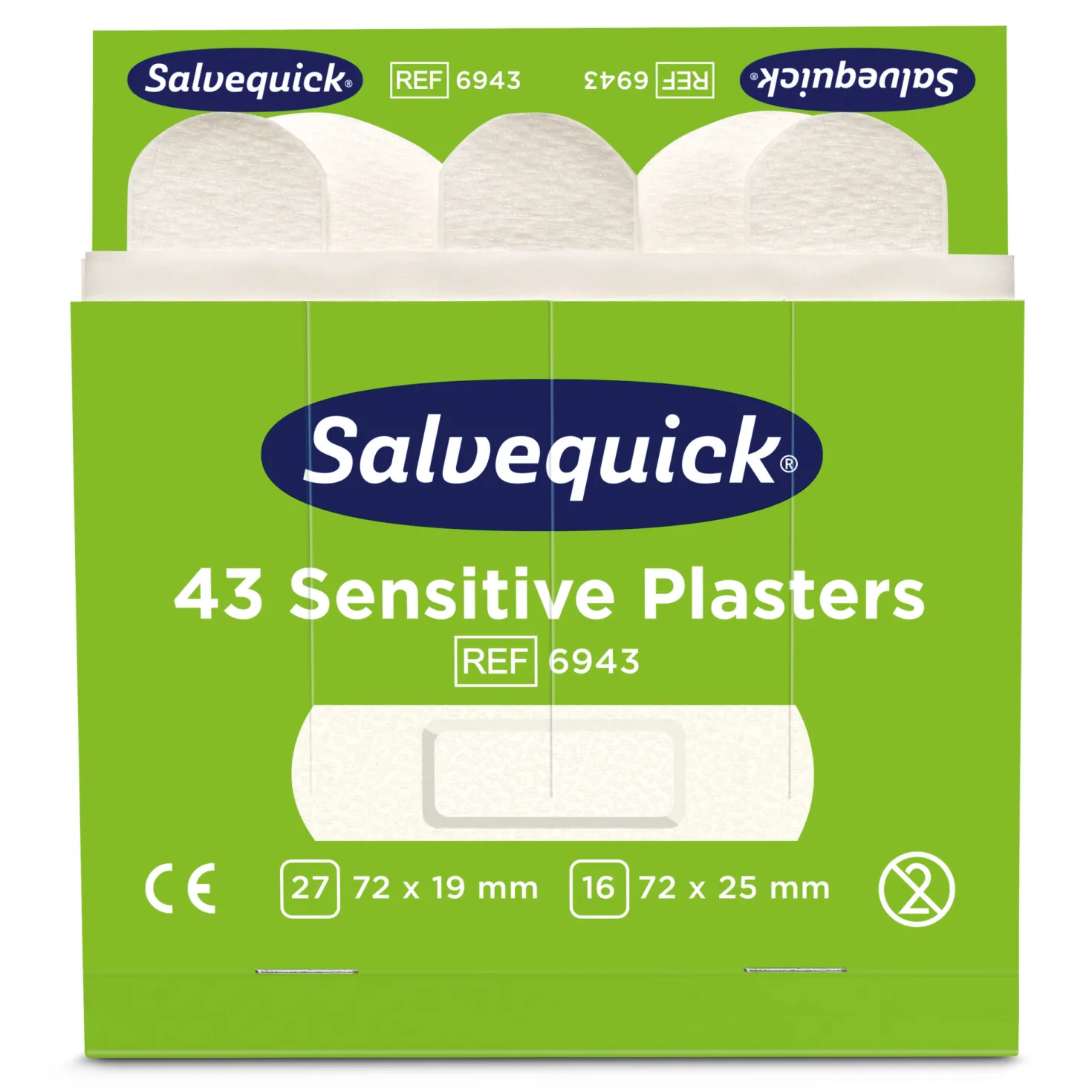 Plåster Salvequick Sensitive 6943 Refill, allergitestad, 6x43 st