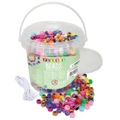 Ponypärlor Playbox Bas- och Metallicmix, med snodd och hink
