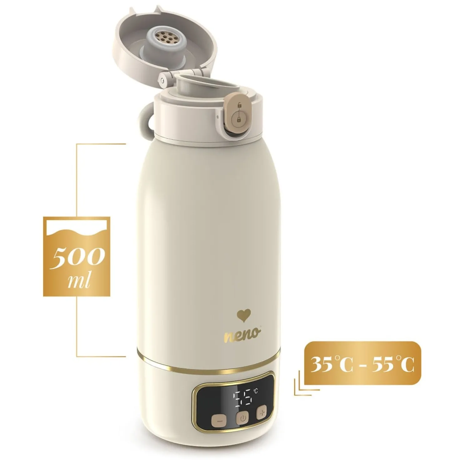 Portabel flaskvärmare NENO Savia, trådlös, 500 ml, 35–55°C