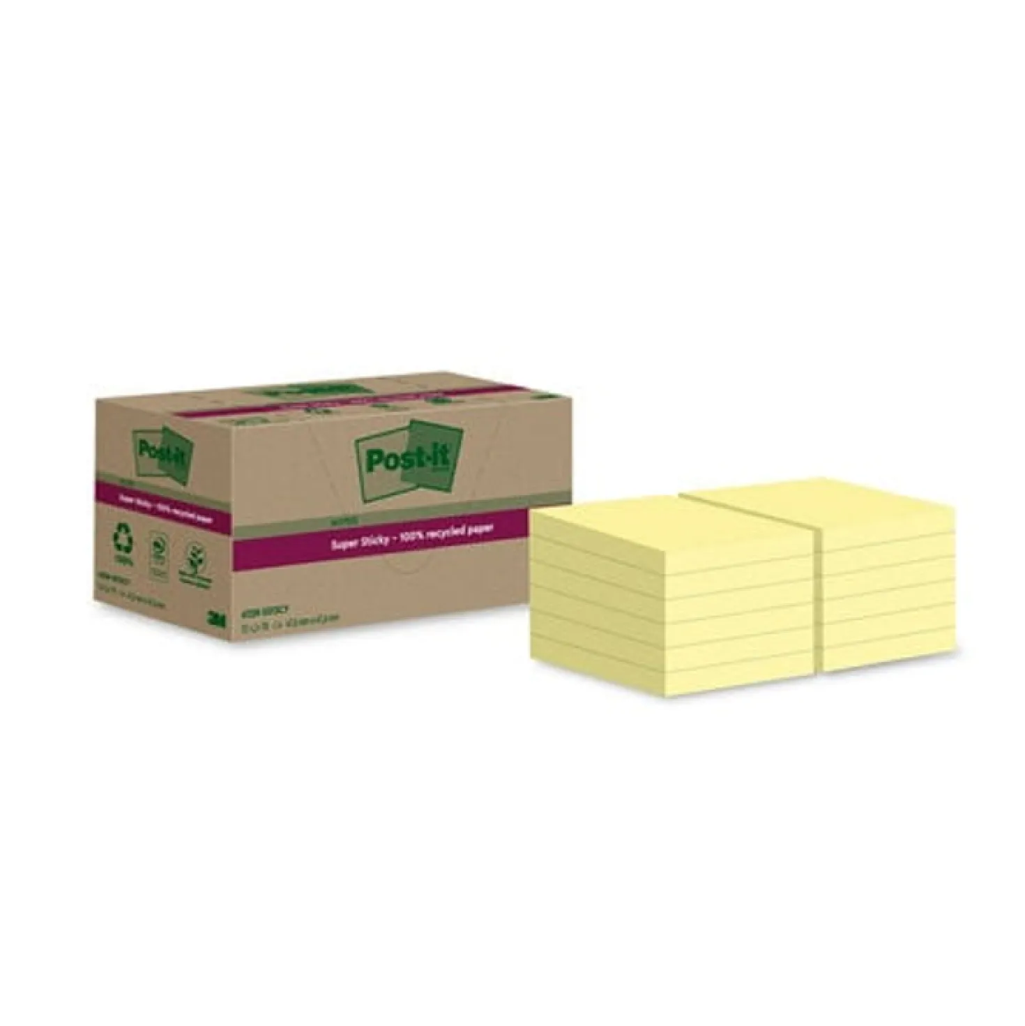 Post-it-lappar Post-it Recycled Gul, 47,6x47,6 mm, 12 block