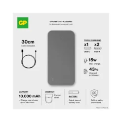 Powerbank GP Plus 10000mAh, PD och QC, svart
