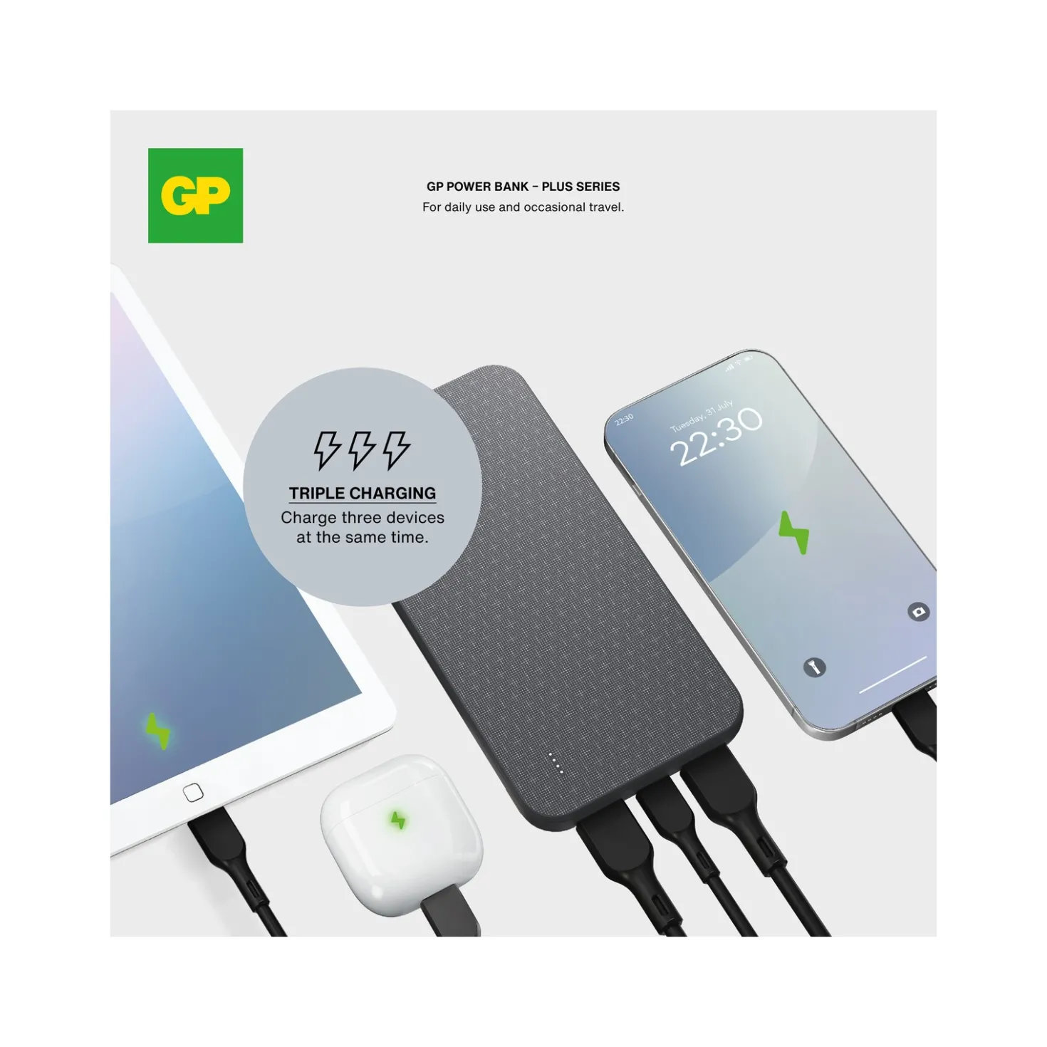 Powerbank GP Plus 10000mAh, PD och QC, svart