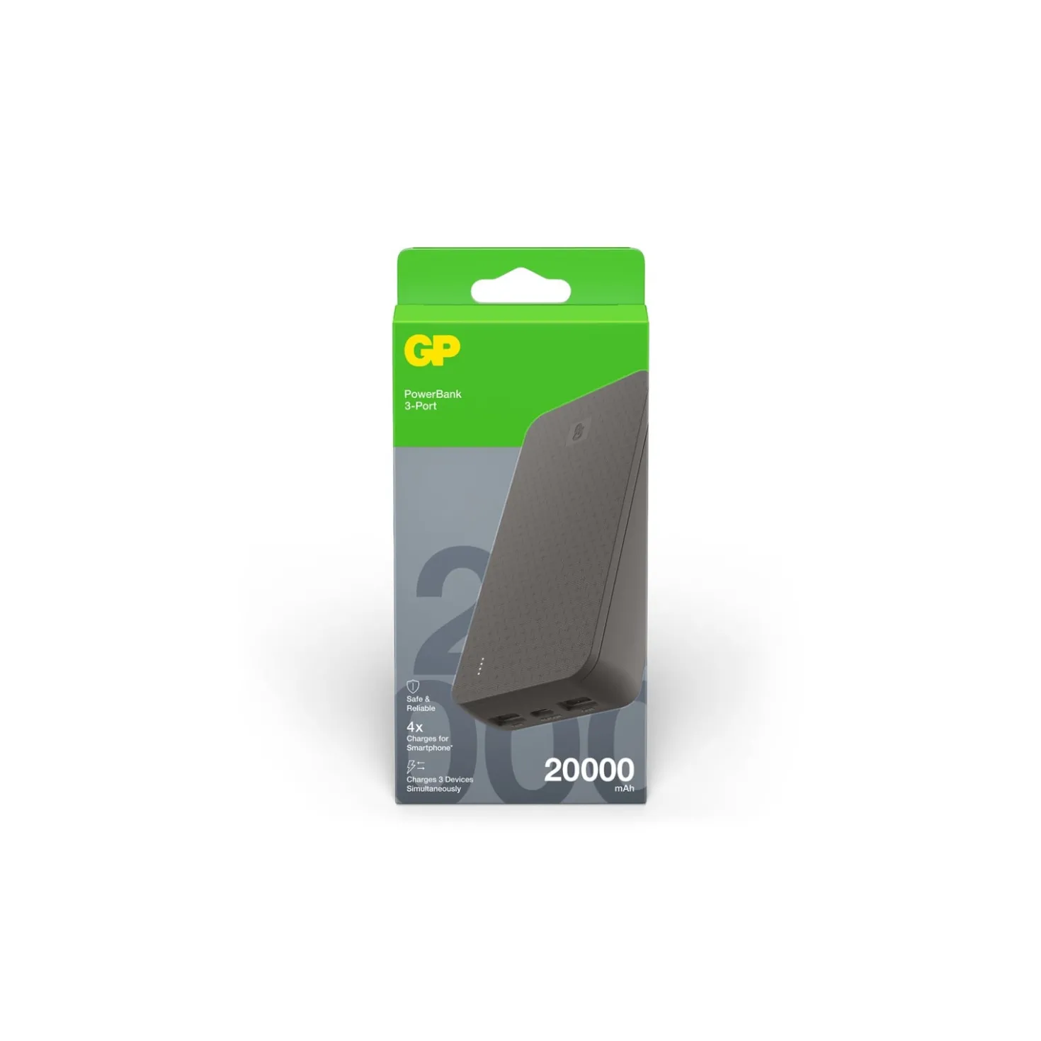 Powerbank GP Plus, 20000mAh, svart, 3 utgångar